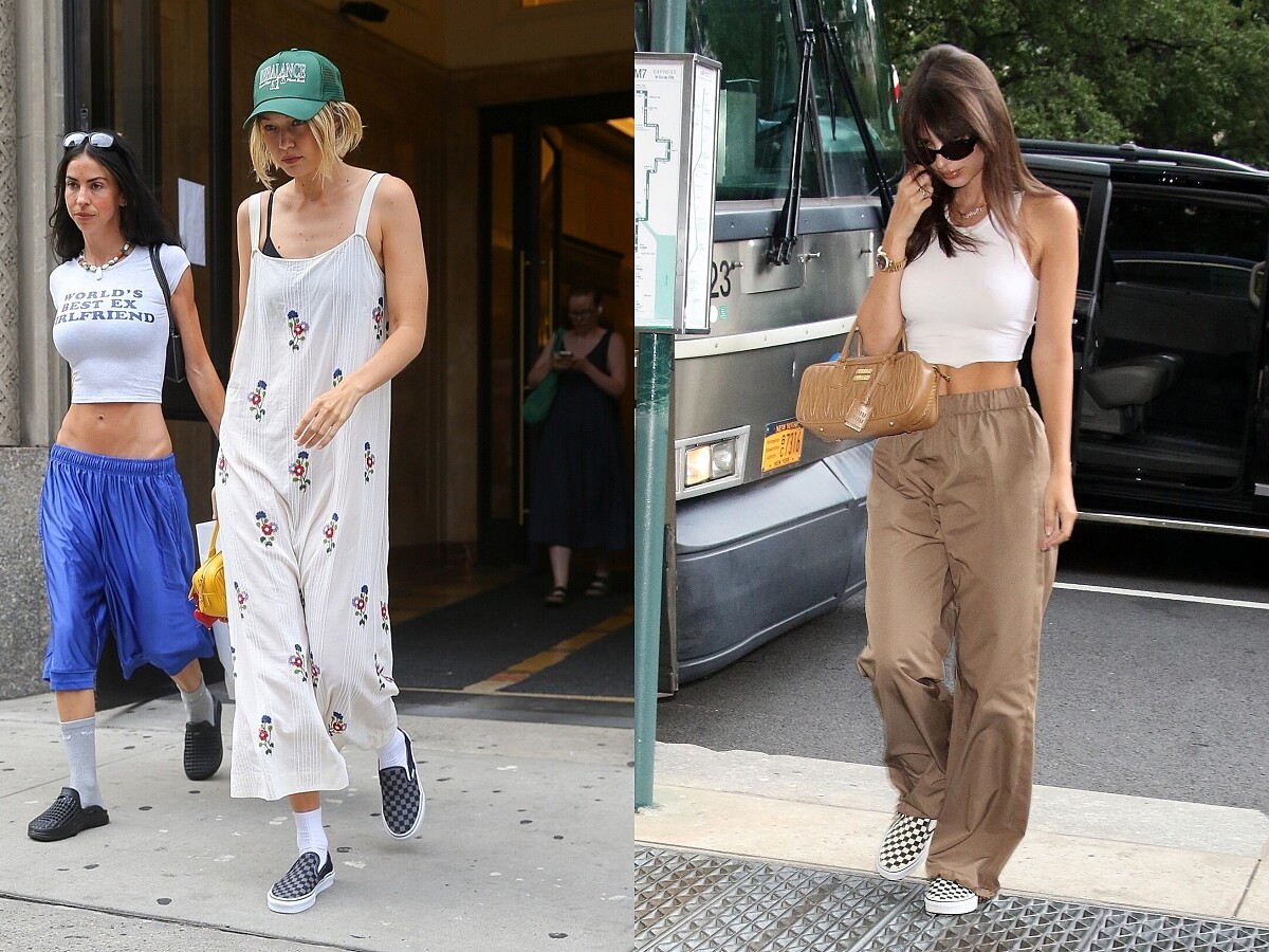 Gigi Hadid、Emily Ratajkowski都在私下的穿搭中以Vans的棋盤格鞋款搭配。