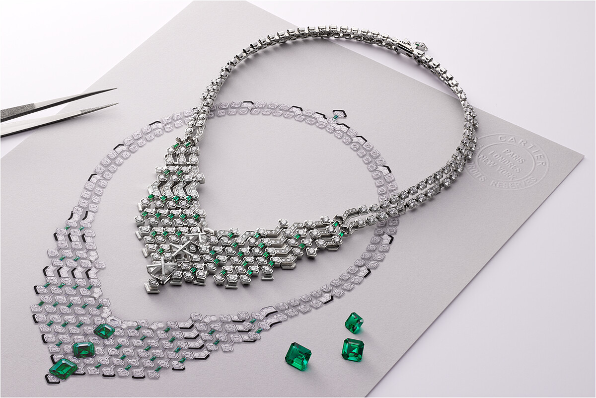 全新卡地亞 EN &Eacute;QUILIBRE 頂級珠寶系列TRAFORATO工藝照。