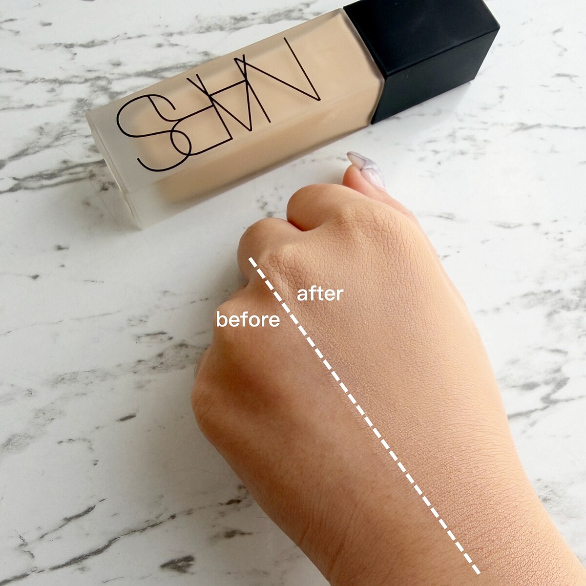 NARS超控輕霧粉底精華妝感示意。