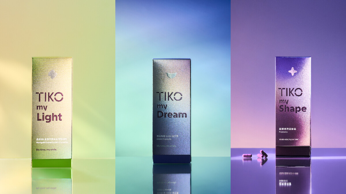 左 : TIKO My Light 晶采BB金盞花葉黃素液態植物膠囊，中 : TIKO My Dream 夜幕降臨GABA益生菌膠囊，右 : TIKO My Shape 超酵易然菌膠囊