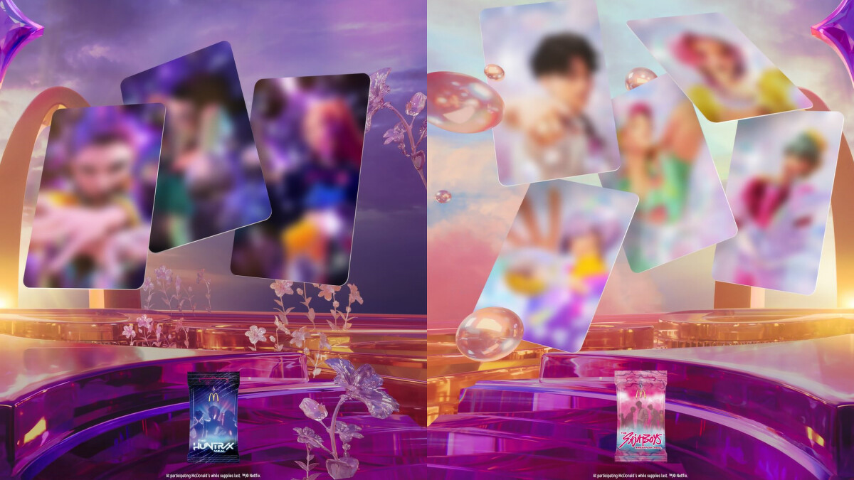 每份主題餐均附贈一套限量收藏卡包，卡包內含一張HUNTR_X或Saja Boys的成員小卡+一張Derpy通行卡（圖片來源／mcdonalds IG） 