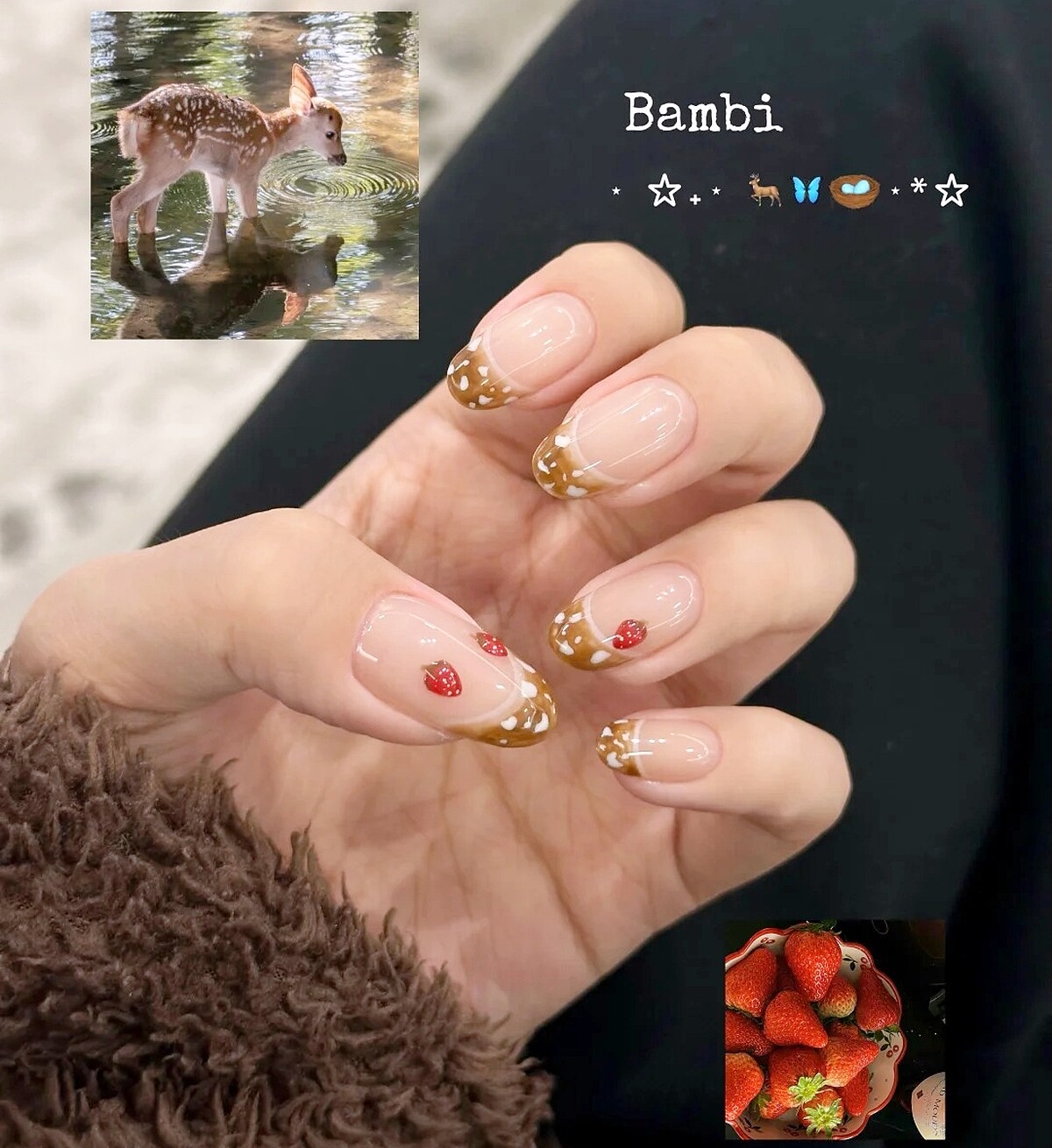 草莓鹿紋法式美甲範本(Photo/小紅書@Liizzz栗子)
