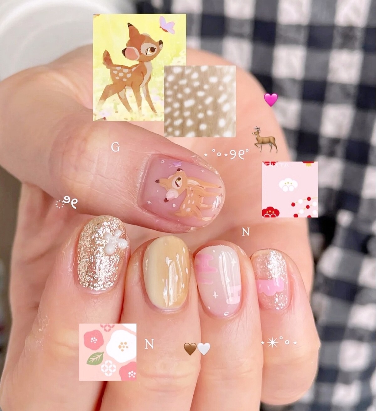 亮粉活潑鹿紋美甲範本(Photo/小紅書@GOODNIGHTNIGHT)