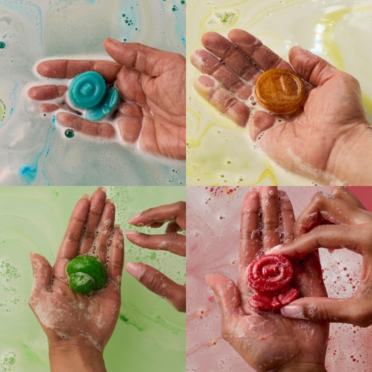 超級瑪利歐銀河電影版 &times; LUSH耀西蛋汽泡彈附沐浴軟糖的四種沐浴軟糖。