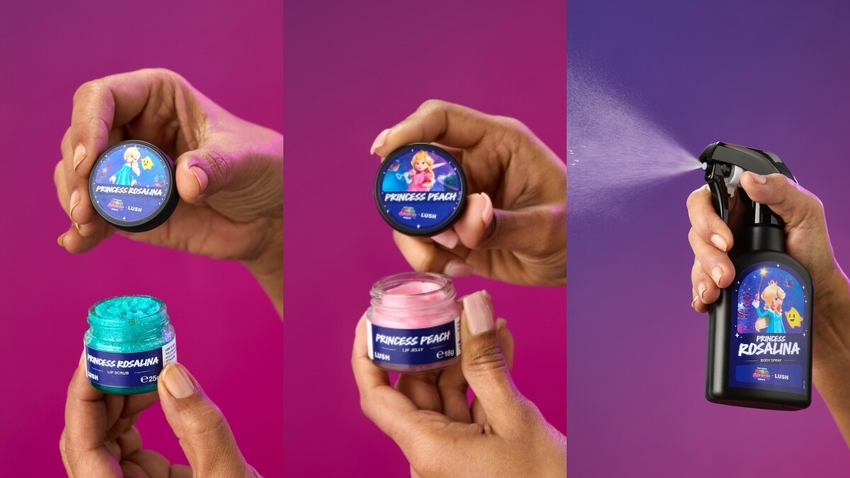 超級瑪利歐銀河電影版 x LUSH羅潔塔公主唇部磨砂，NT420。碧姬公主潤唇果凍，NT550。羅潔塔公主身體噴霧，NT1,950