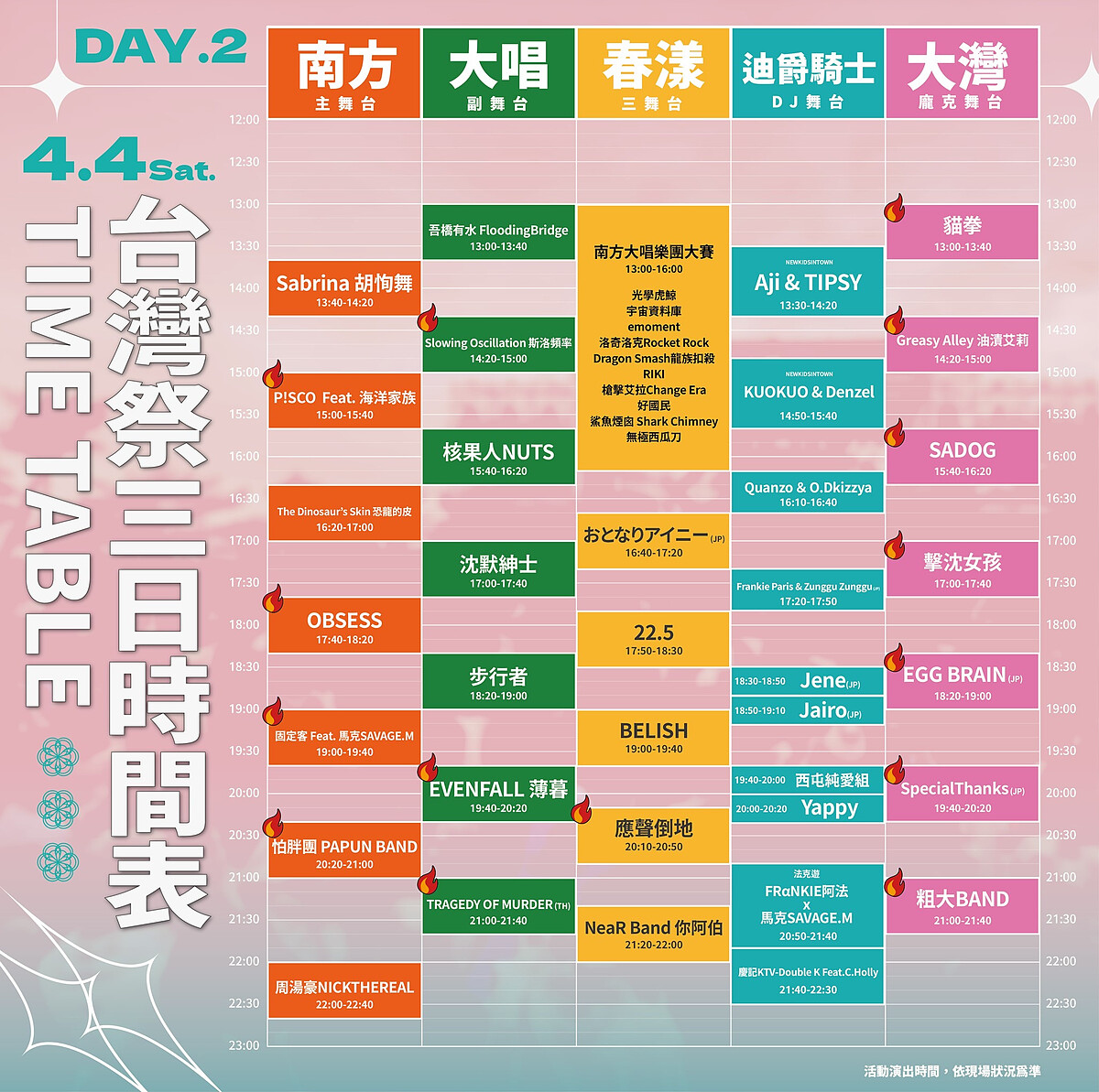 2026台灣祭4/4演出卡司時間表