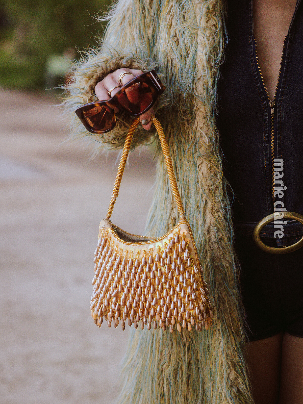 跟著 Zolita 到他日常散步的地點：銀湖水庫（Silver Lake Reservoir）。閃亮小包和搶眼墨鏡，套上綠色毛外套，像是搖滾巨星一樣，難掩鋒芒。