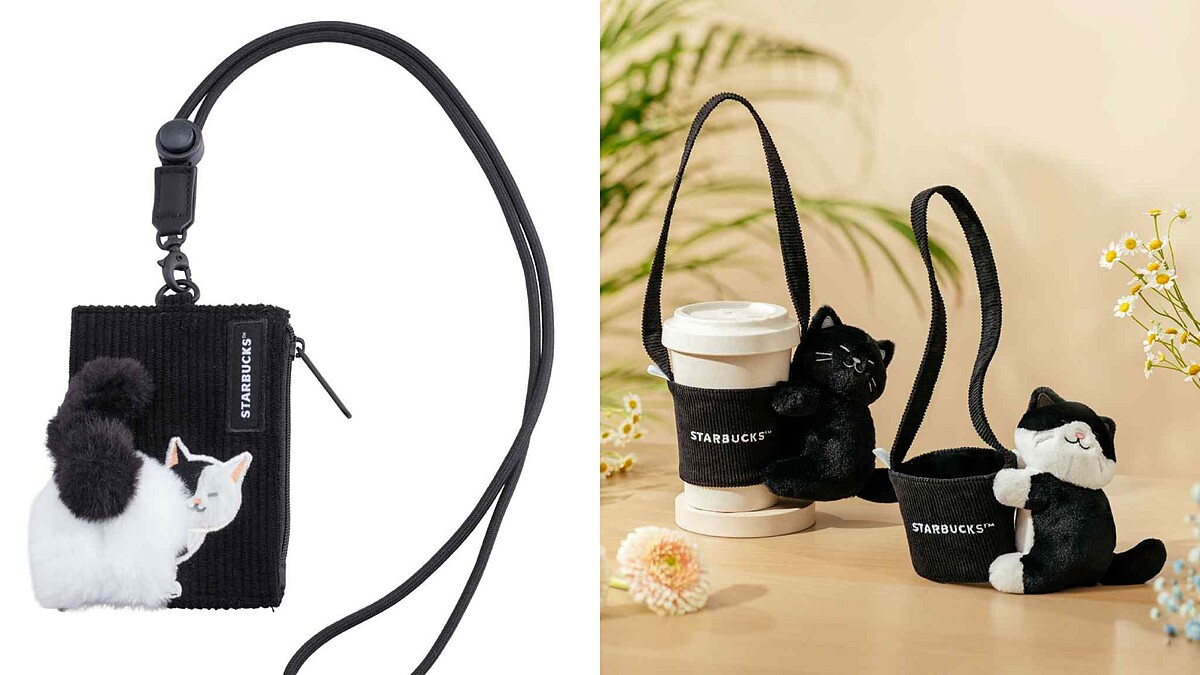 星巴克黑貓提袋萌翻！2款療癒黑白貓咪4/8開賣，還有黑白貓尾巴零錢證件掛牌