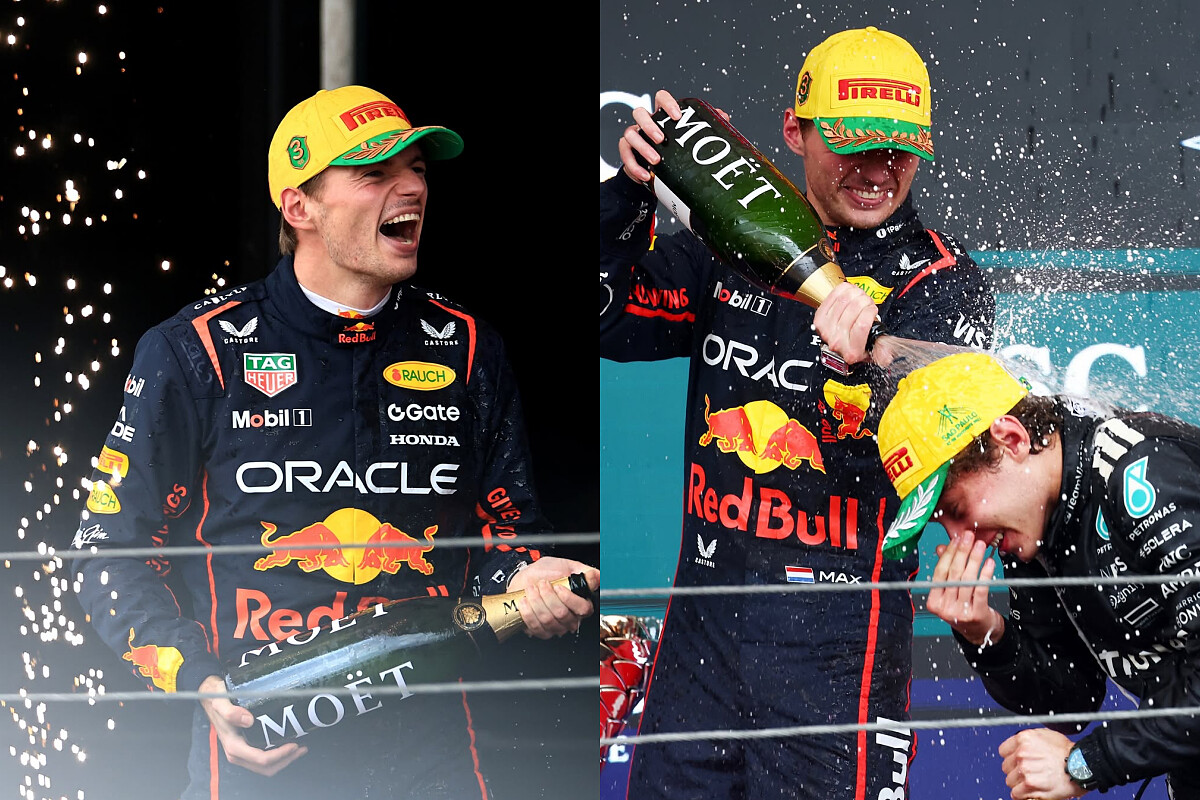 站上頒獎台噴香檳對 Max Verstappen 來說是賽場上日常。