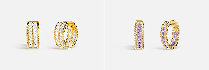 左 : Torsade密鑲圈形耳環NT6,500，Lavance Torsade密鑲圈形耳環NT4,500。