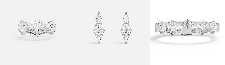 左 : Art Deco密鑲戒指NT4,700，中 : Art Deco垂墜耳環NT4,100，右 : Art Deco密鑲手鍊NT7,600。