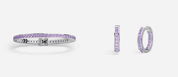 Lavande Lumi&egrave;re密鑲手鍊NT6,600，Lavande Lumi&egrave;re密鑲圈形耳環NT4,700。