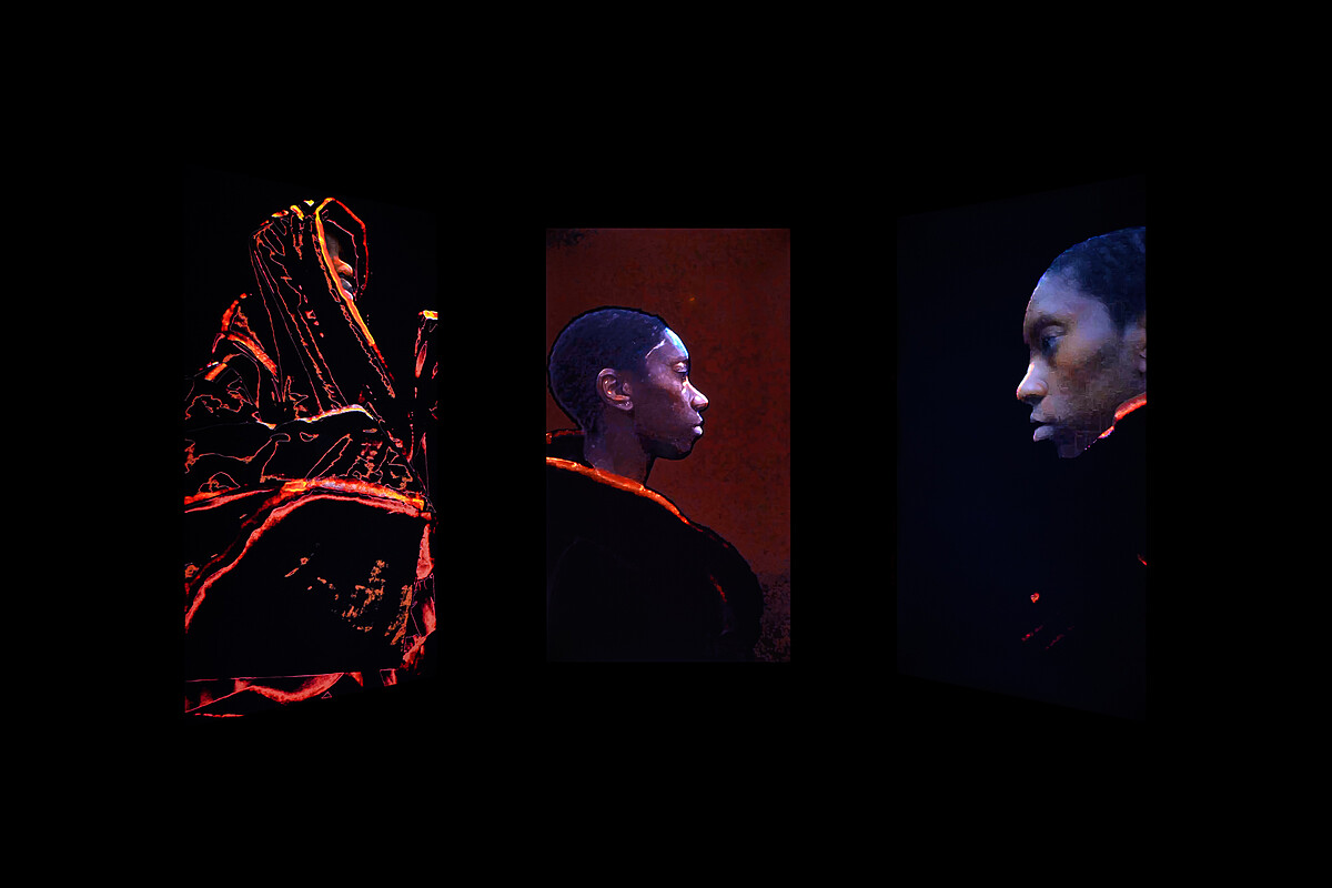 桑德拉・穆金加 Sandra Mujinga，《瀰漫之光》，2021，三頻道有聲錄像裝置 ( 16 分 15 秒 ) -2_北師美術館提供，攝影：王世邦 Anpis Wang