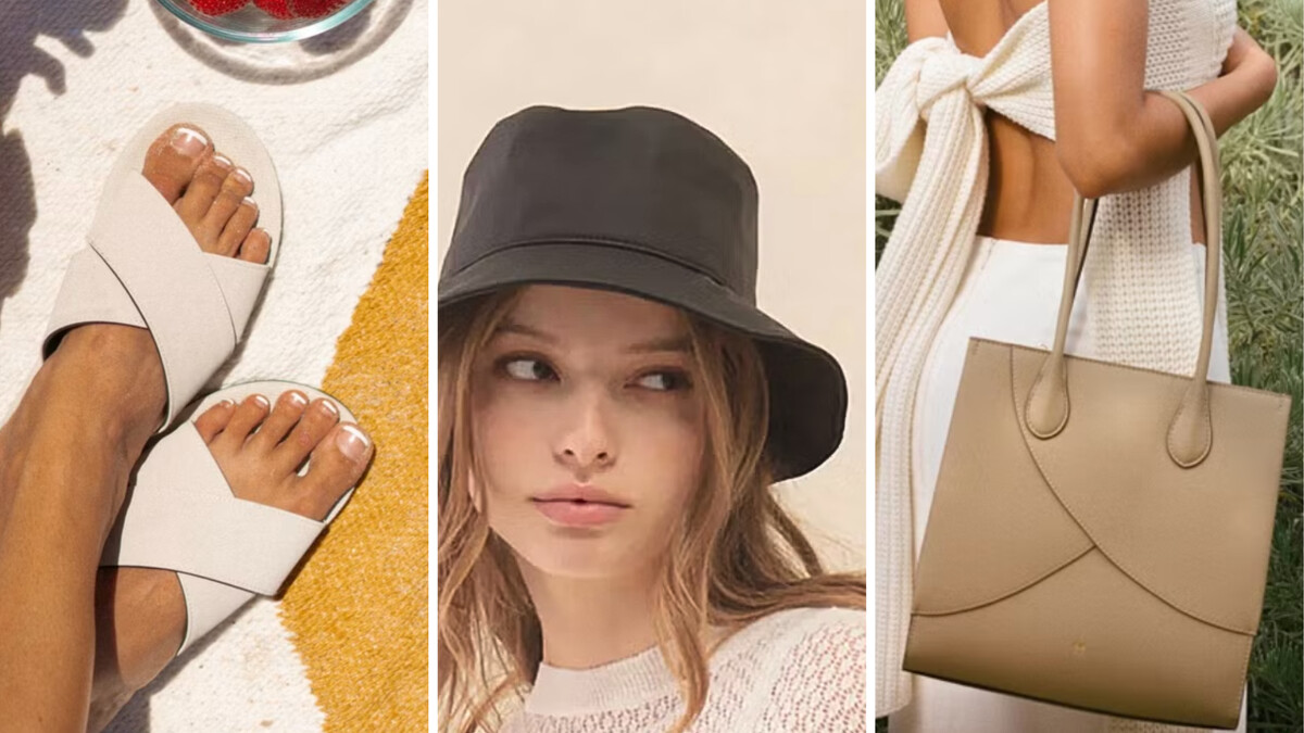 由左至右：indosole CROSS 環保拖鞋｜EVOPURE+ ROY 鳳梨皮革漁夫帽｜SOULMATTE 仙人掌純素皮革斜背包