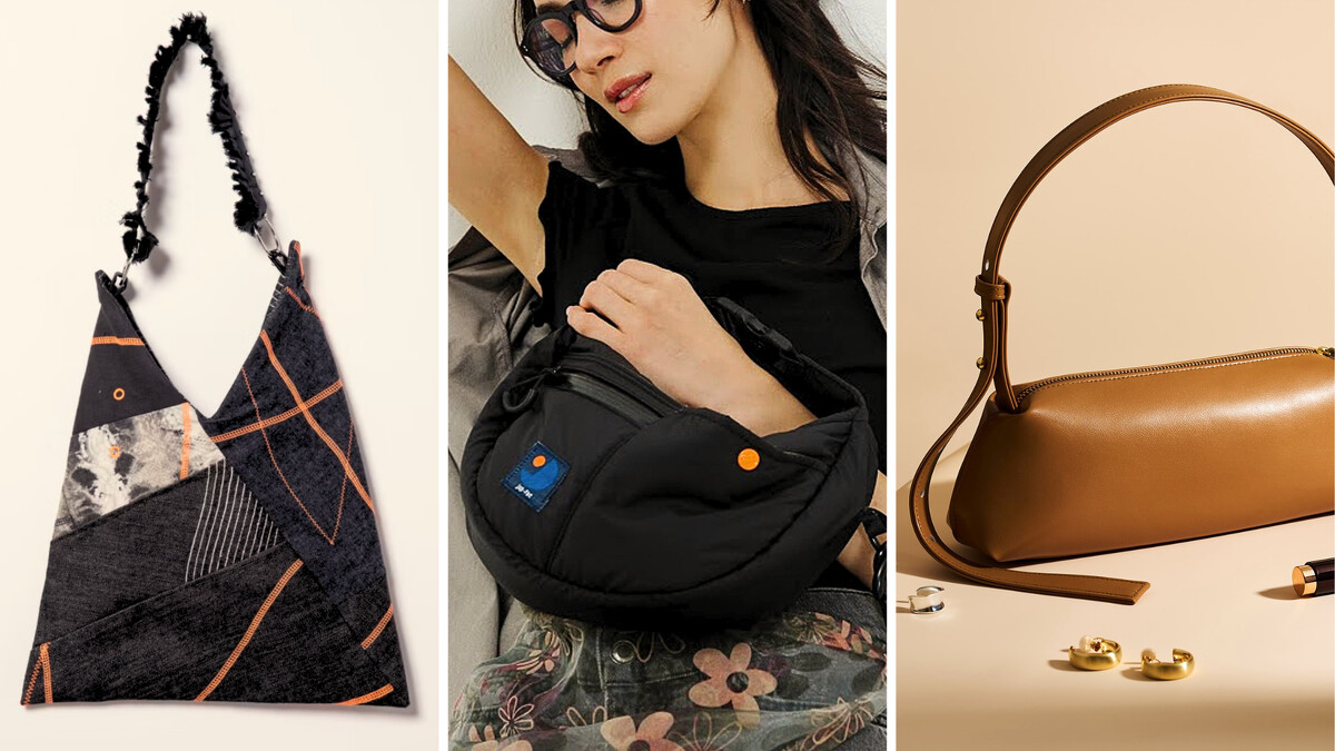 由左至右：REHOW X 設計師 Jenn Lee聯名限量 簡約時尚丹寧拼接包｜japfac 黑色環保尼龍 CUBE 肩背包｜ SFOGATO 純素皮革法棍包