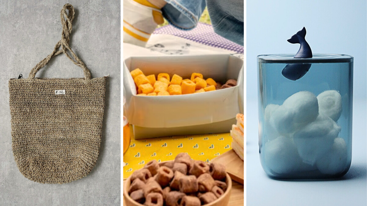 由左至右：Perch 棲息文創 手工針織袋｜Ranuzazoo 翻轉食物包｜QUALY 小鯨魚收納罐 