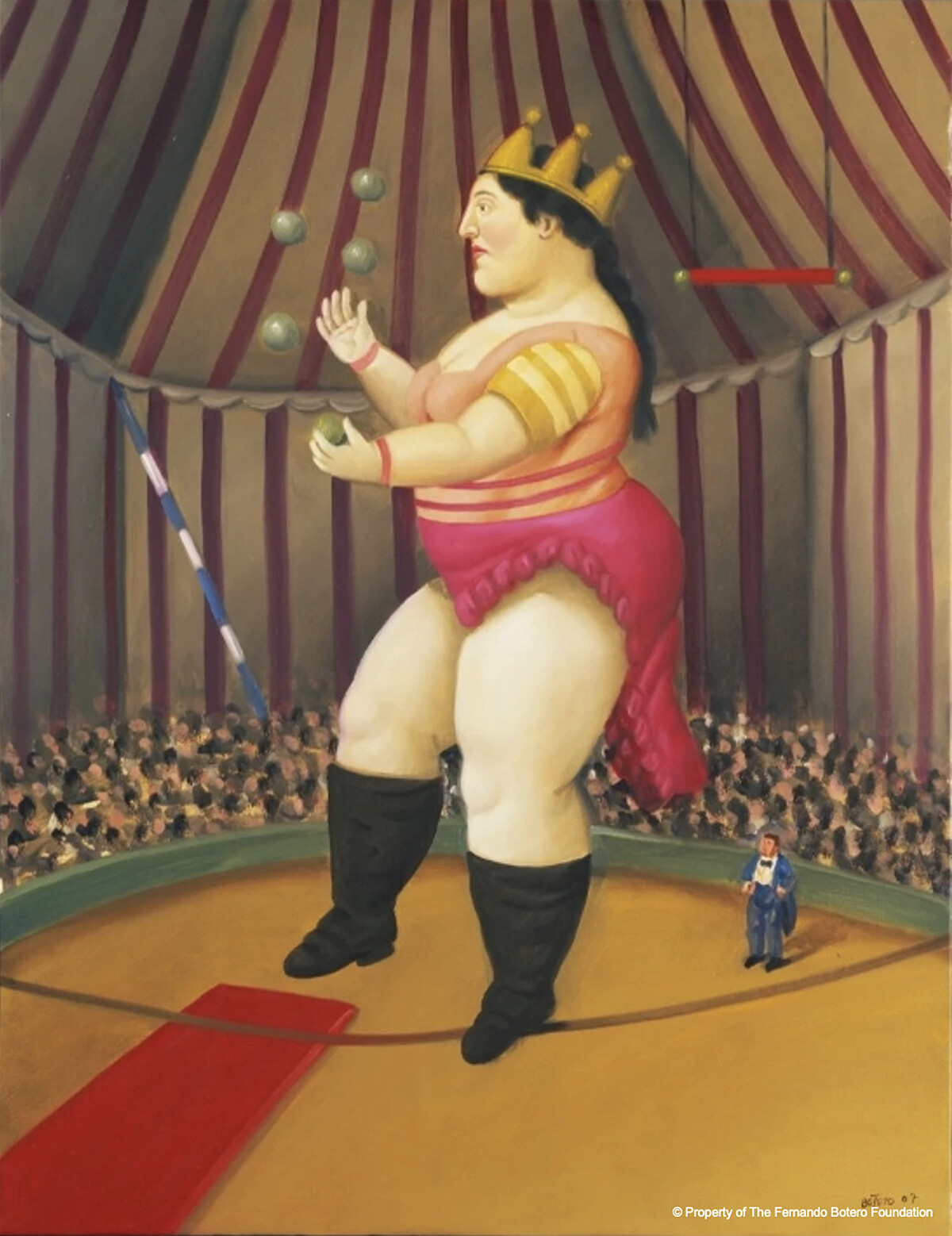 獨特的藝術表現，不只帶來幸福與療癒，更暗藏現實的幽默嘲諷。《走繩雜耍者》Fernando Botero, Juggler on the Rope, 2007
