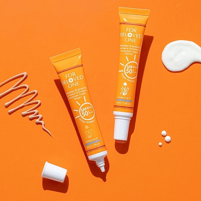 (左)寵愛之名亮白淨化黃金藻防曬霜SPF50+ ★★★★★ (膚色)30ml，NT1,050