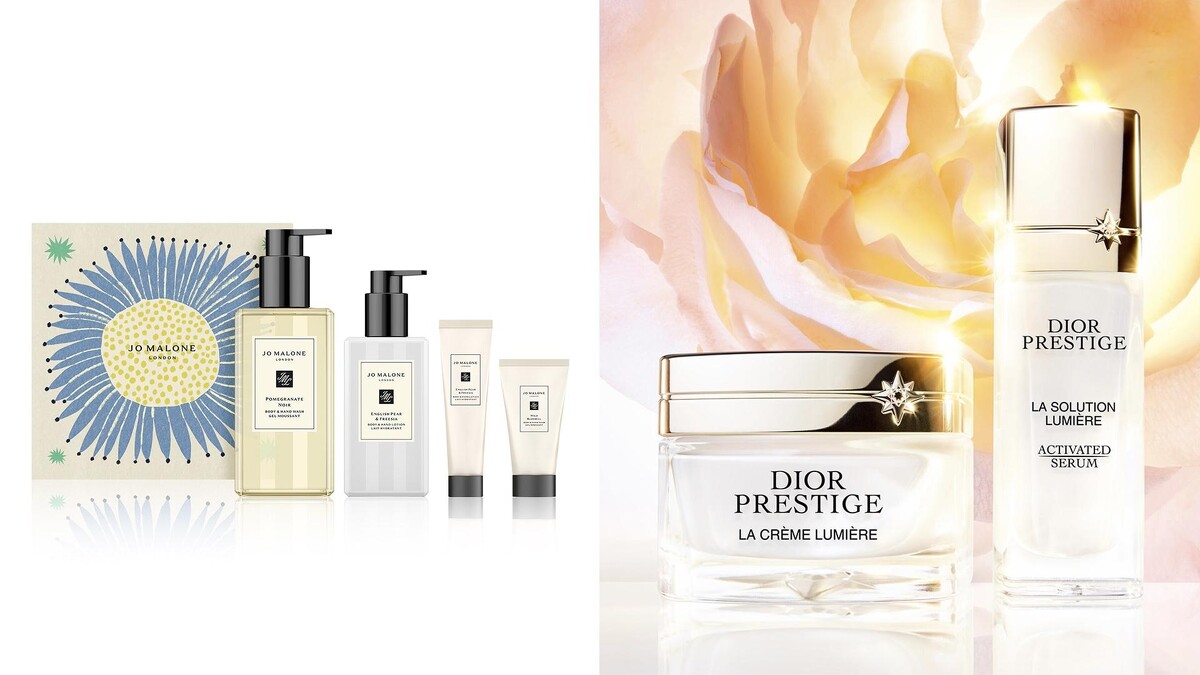 (左) Jo Malone London 身體香氛禮盒組 / (右) 迪奧 精萃再生光燦淨白賦活乳霜50ML；精萃再生光燦淨白精華30ML