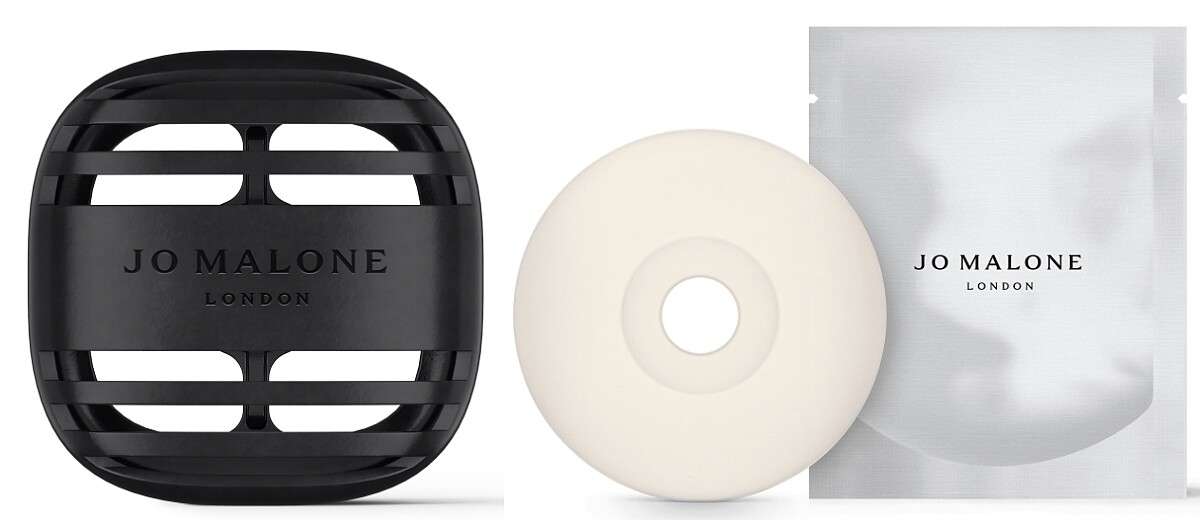 Jo Malone London車用擴香盒，NT2,000。車用擴香蕊心(黑莓子與月桂葉、英國橡樹)，NT2,350。車用擴香蕊心(絲柏與葡萄藤)，NT2,900