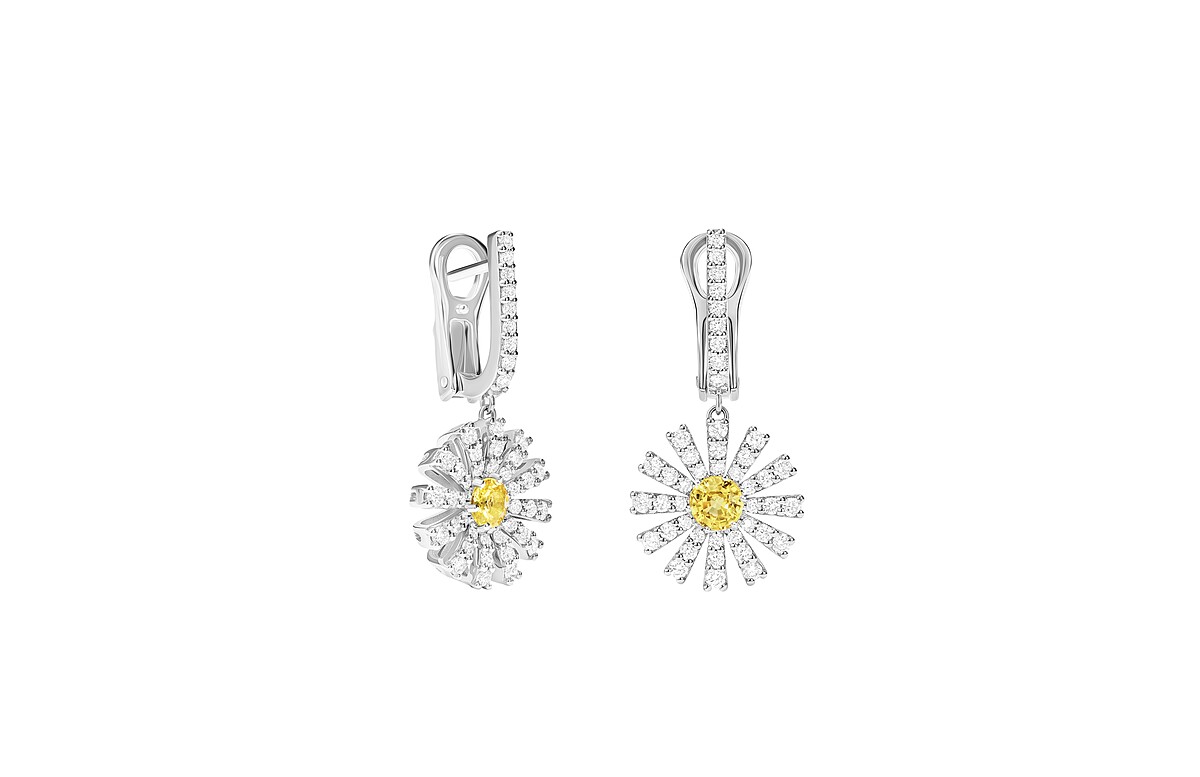 DAMIANI Margherita瑪格麗特系列18K白金鑽石黃寶耳環。