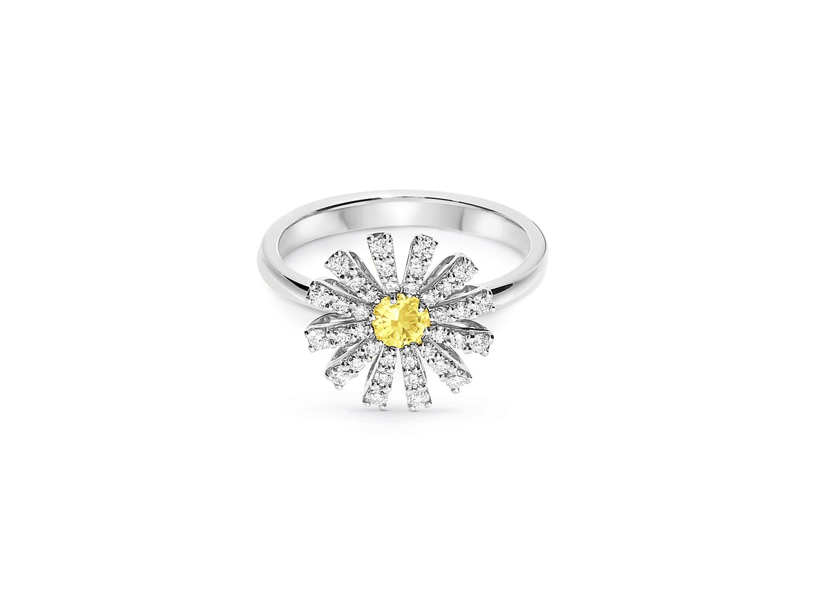 DAMIANI Margherita瑪格麗特系列18K白金鑽石黃寶戒指