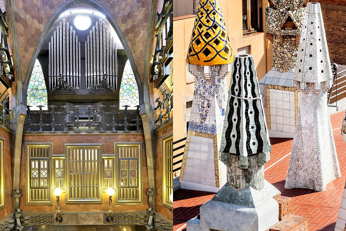 以陶瓷、碎石與彩色玻璃拼貼成的馬賽克煙囪。