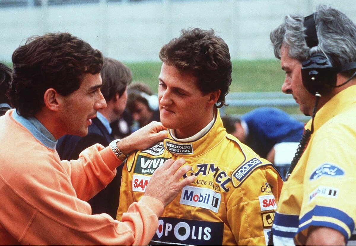 1992年 F1 法國大獎賽，賽後憤怒的 Senna 直接在賽道上找 Michael Schumacher 理論。