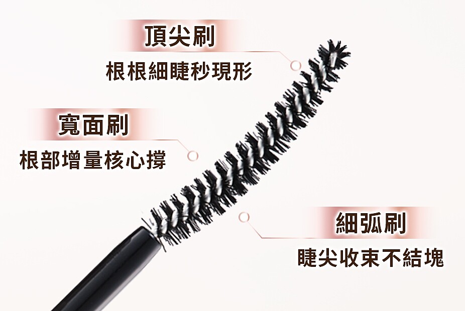 媚比琳挺豐翹束感防水睫毛擁有3合1豐翹睫弧形刷。
