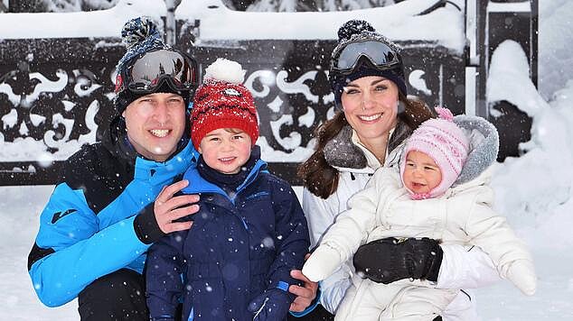 威廉王子與凱特王妃一家四口滑雪