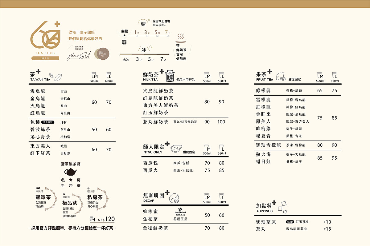 60+ Tea Shop師大店菜單(圖片來源/60+ Tea Shop)