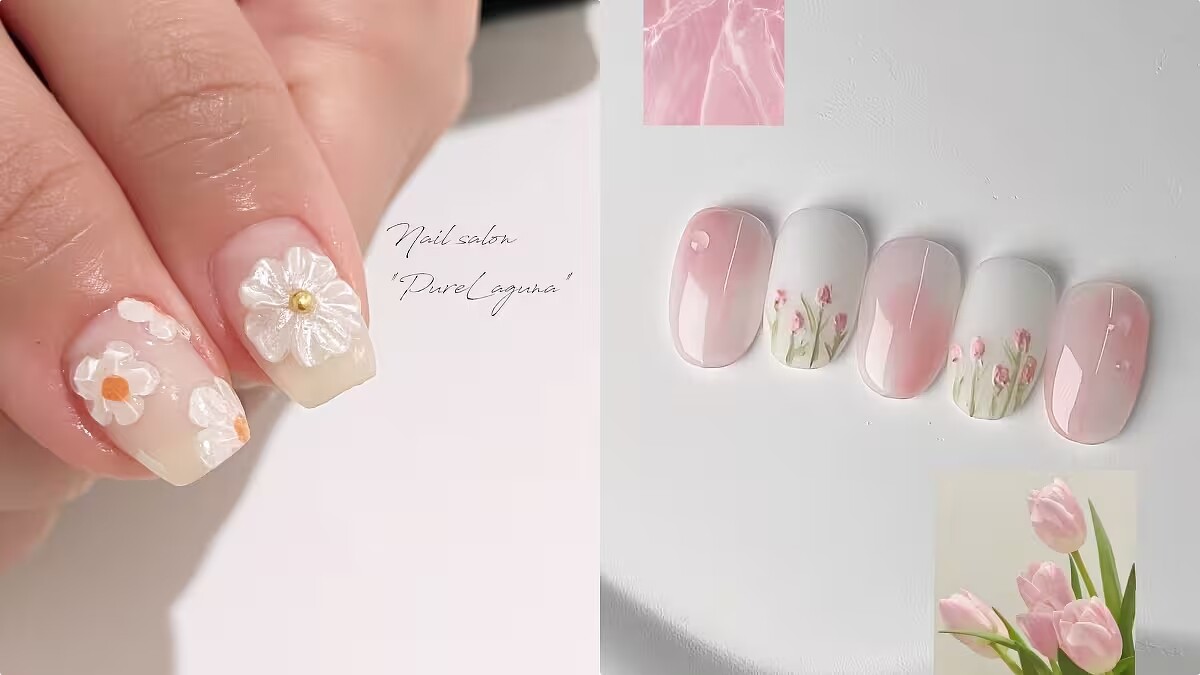 花園系美甲範本。