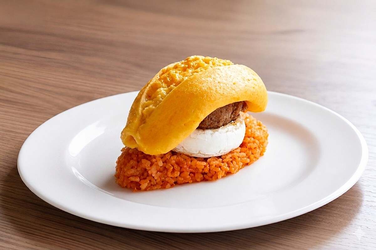 日本A5和牛漢堡排(100g)+康門貝爾起司蛋包飯,NT1,380元。