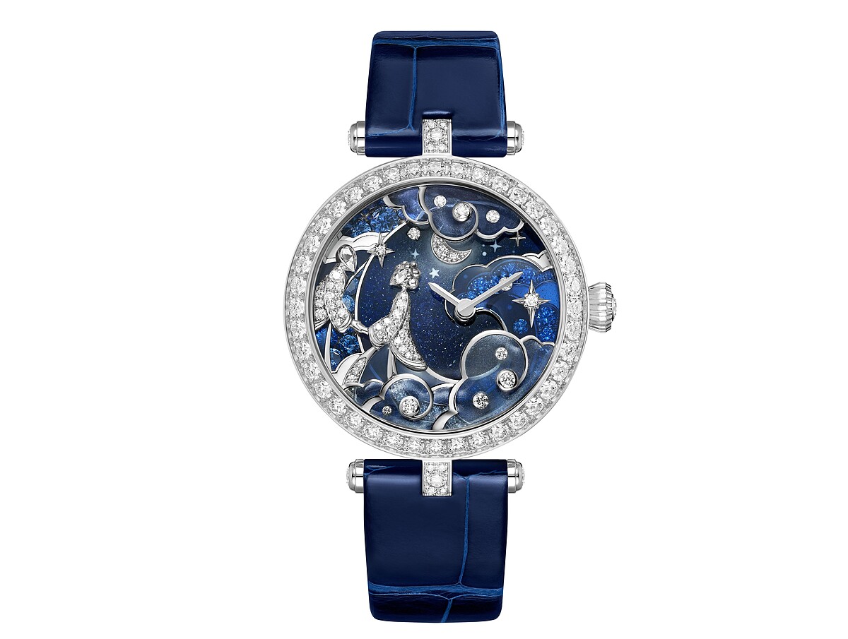 Van Cleef & Arpels 梵克雅寶Lady Rencontre C&eacute;leste 腕錶，白K金、藍寶石、白色珍珠母貝、鑽石、琺瑯、微型彩繪、手動上鏈機械機芯。
