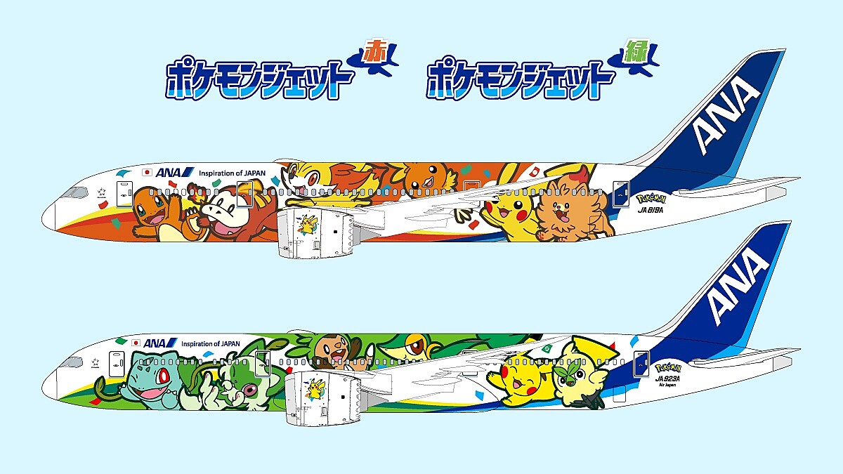 ANA全日空「寶可夢彩繪機」7月底起飛！紅綠兩台外型細節曝光，可愛御三家寶可夢陪你翱翔天際
