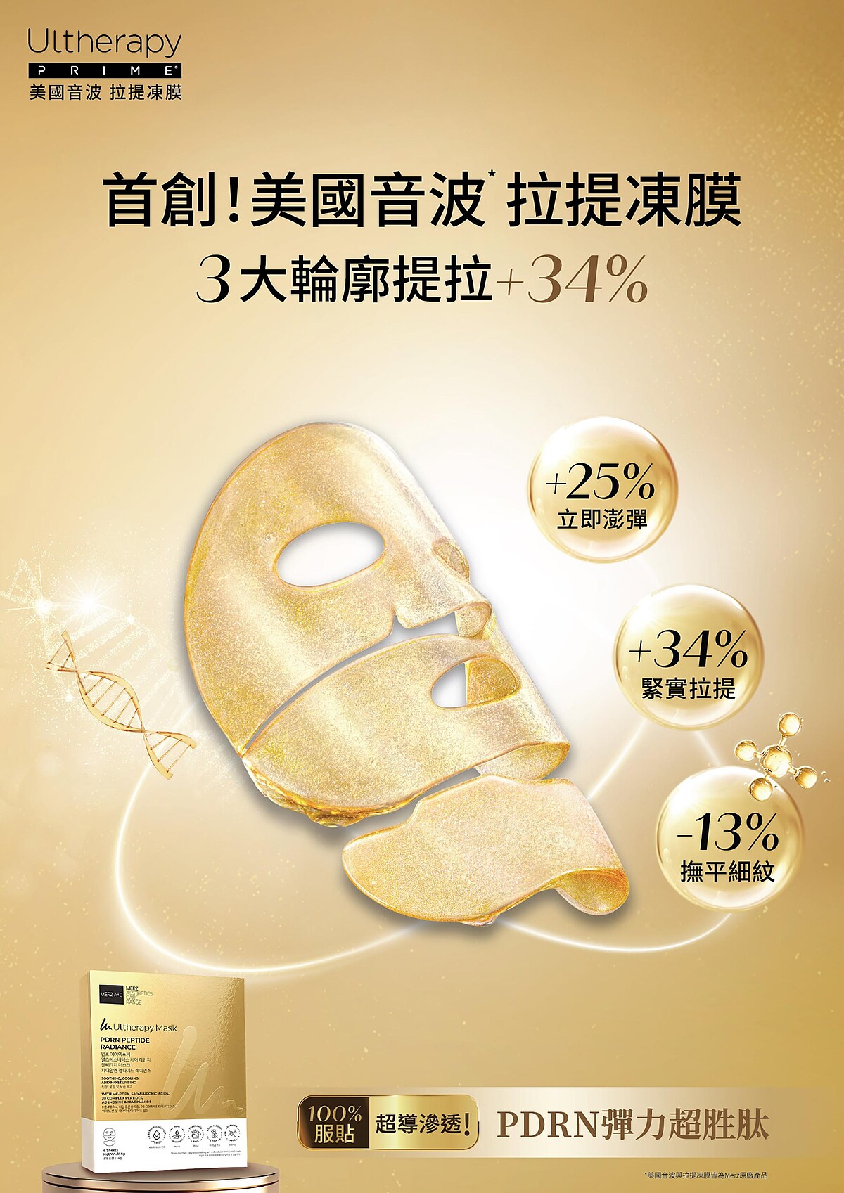 首創三片式拉提凍膜設計,100%服貼包覆每寸輪廓,精華超導滲透直達肌底。
