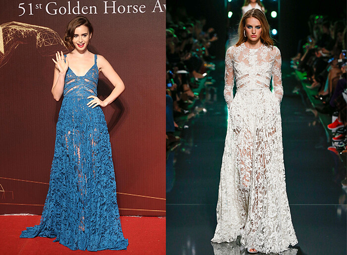 Lily Collins 第51屆金馬獎紅毯 Elie Saab水藍色蕾絲洋裝