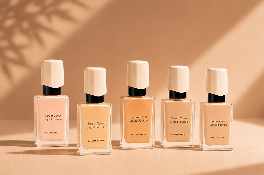 KISSME裸光持久精華粉底一口氣推出5款色號、冷暖色調全方位涵蓋，滿足消費者選色需求。