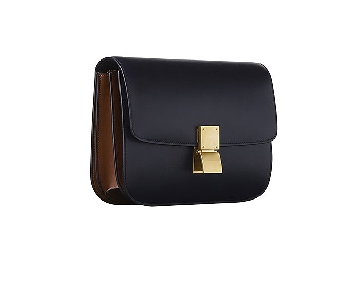 CELINE Classic Box 海軍藍雙色拼接小牛皮肩背手拿包