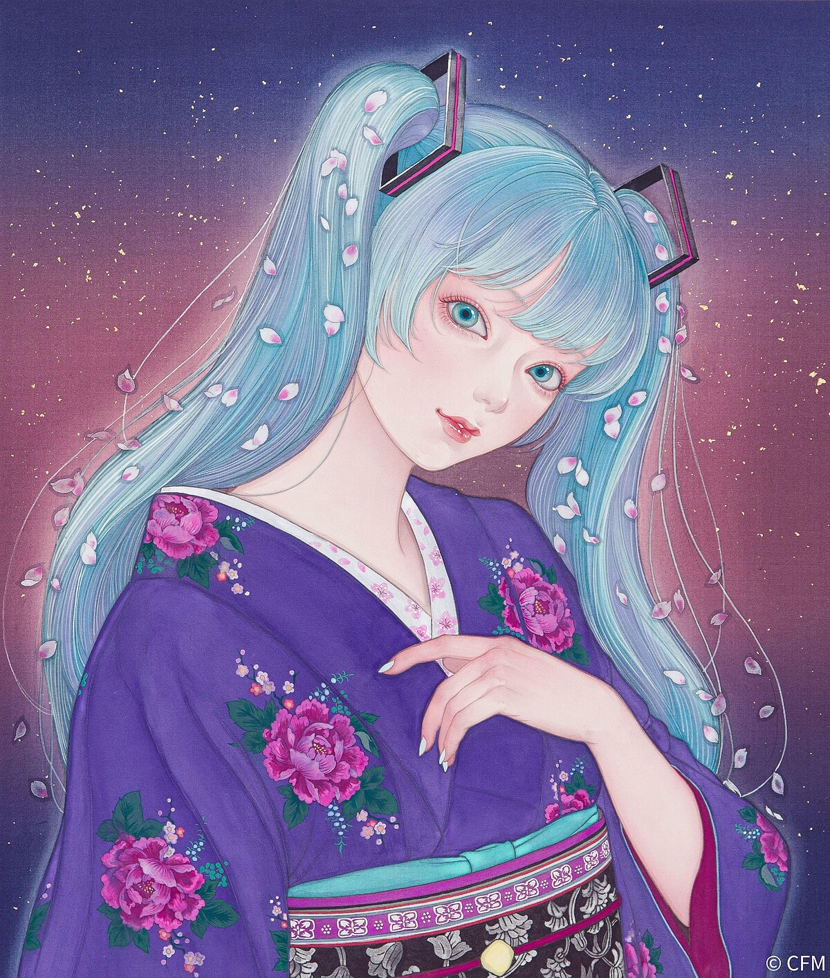 山下千里Chisato Yamashita _ 初音未來〈宵〉MIKU〈Yoi〉_53.0 &times; 45.0 cm｜金箔、水干顏料、礦物顏料、絹本Gold leaf, suihi, mineral pigments on silk｜2026_CFM