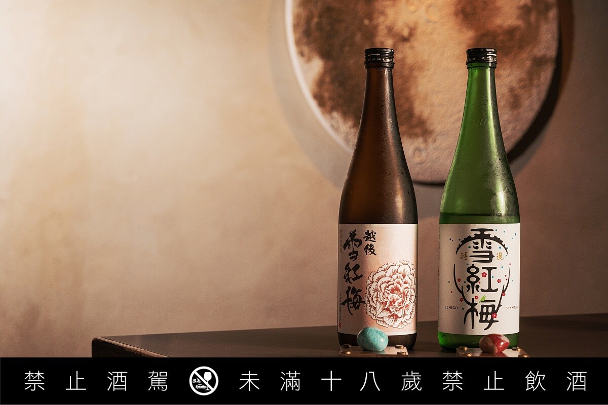 「越後雪紅梅」品飲組以普通酒與純米大吟釀對比品飲,帶領消費者重新認識不同等級與釀造工藝的風味呈現。