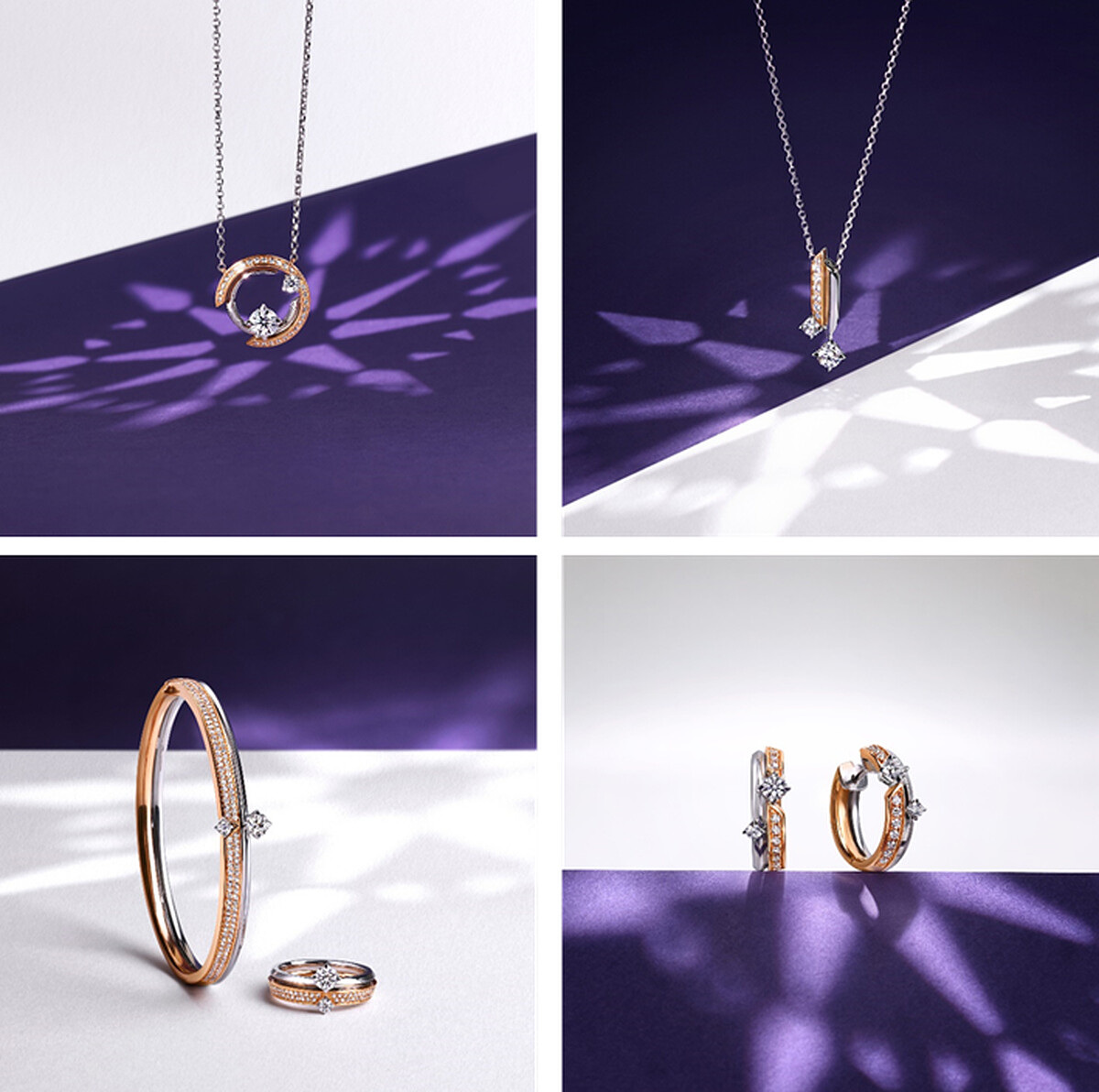 Infini Love Diamond 18K白紅分色黃金鑽石項鍊、手鐲、戒指、耳環