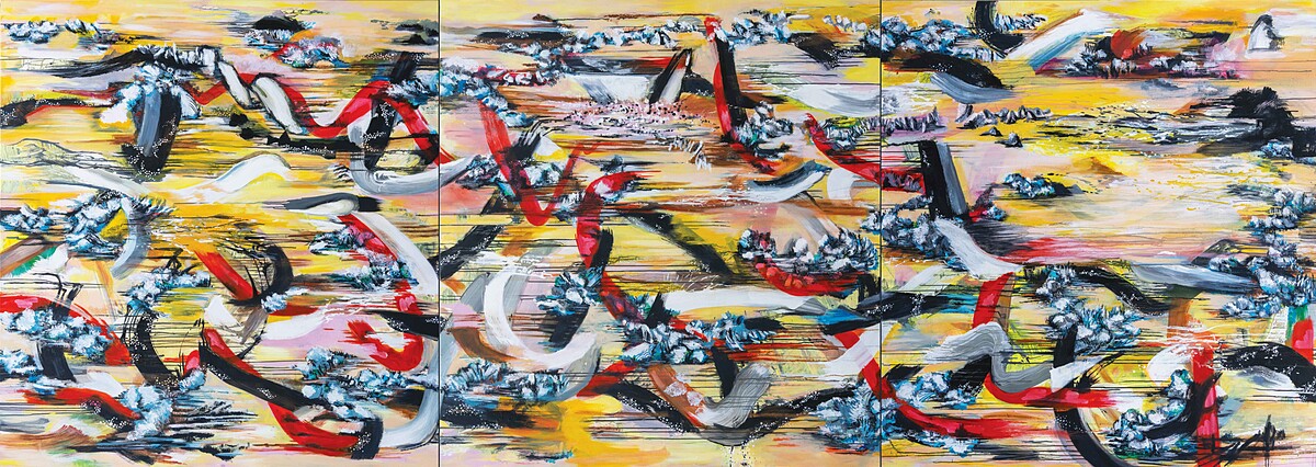 王淑鈴|影之迴響 Echoes and Shadows|2023-24|壓克力、油彩、畫布|200x561cm|采泥藝術提供
