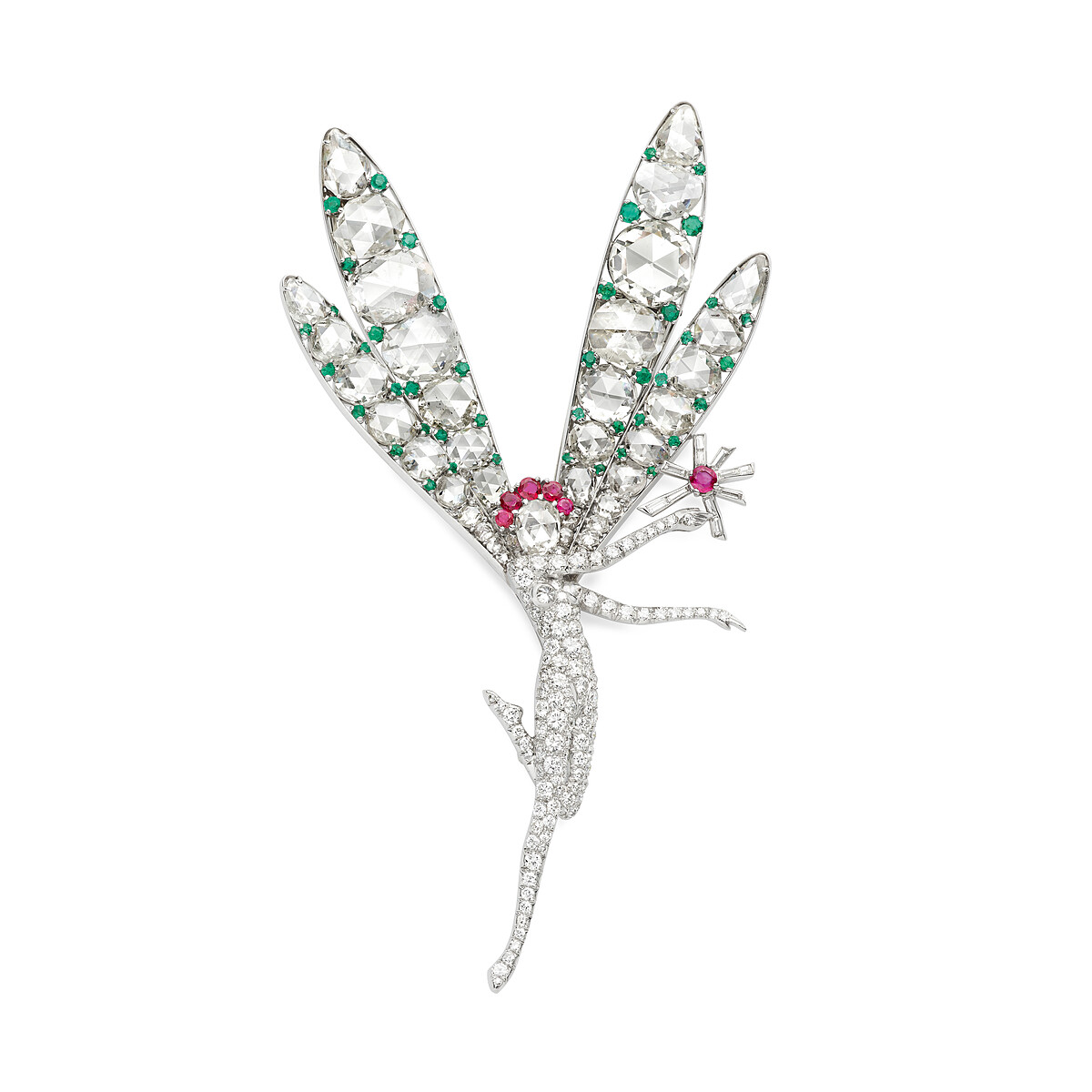 「小仙子」胸針，1941年 鉑金、黃金、祖母綠、紅寶石、鑽石 &copy; Van Cleef & Arpels