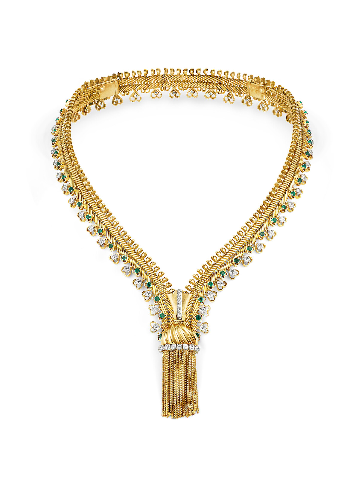 Zip 項鍊，1955年 黃金、鉑金、祖母綠、鑽石 &copy; Van Cleef & Arpels
