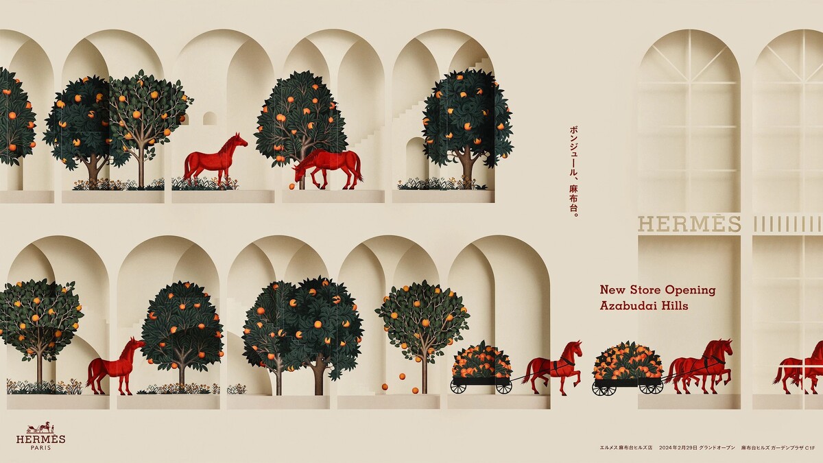 圖為三澤遙參與日本 Hermès 麻布台 Hills 新店的主視覺形象。(Photo Source/Nippon Design Center)