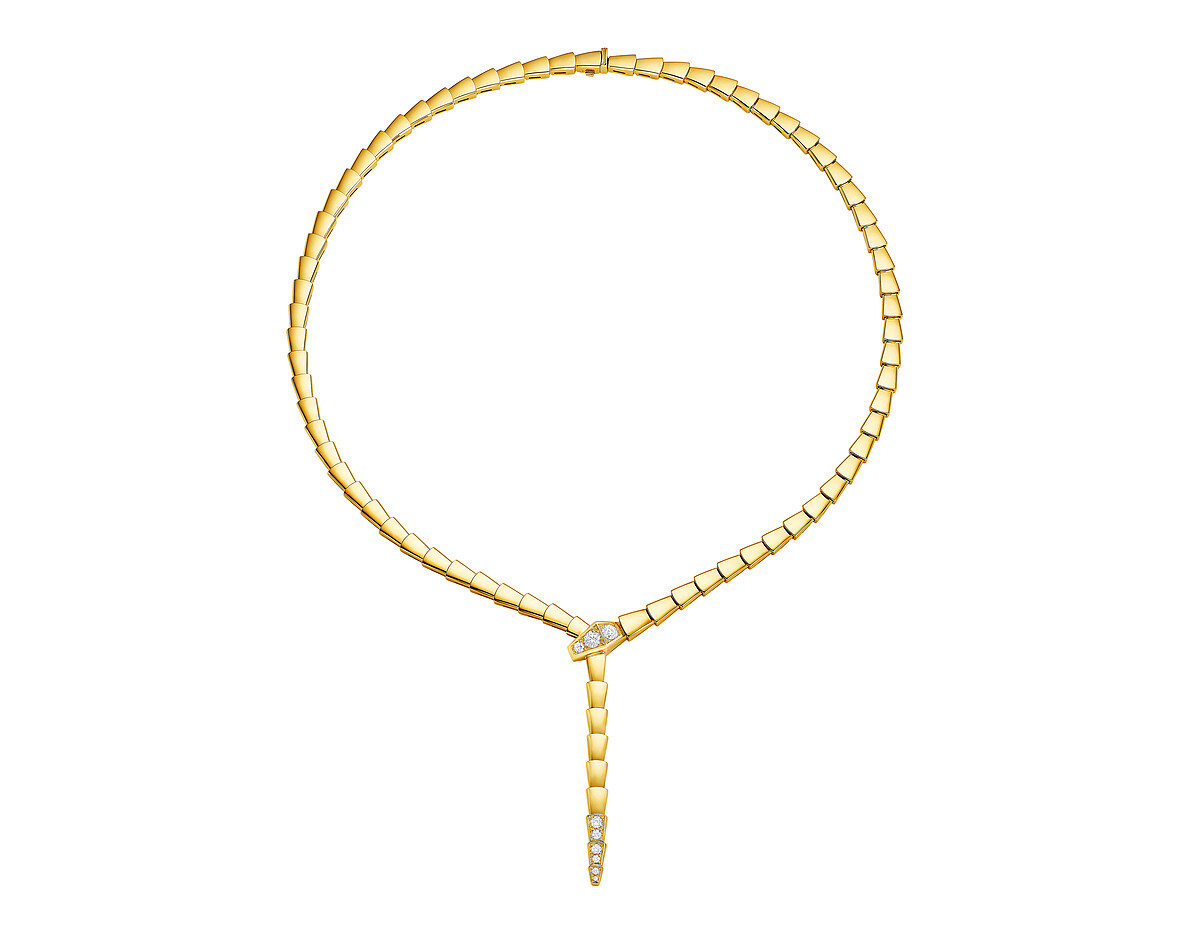 BVLGARI Serpenti Viper系列 黃K金鑲鑽項鍊 (CL860659)2026新款