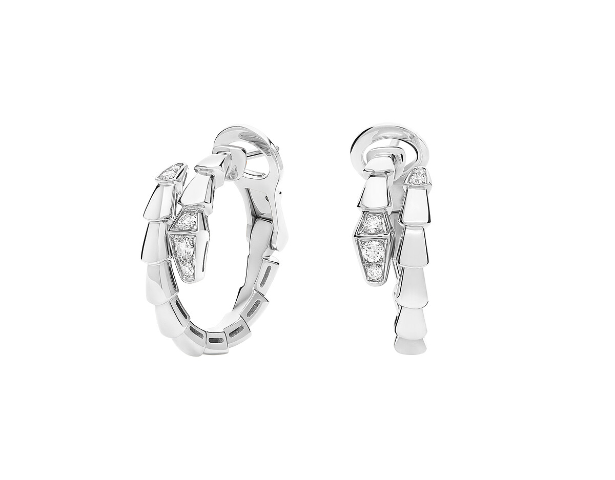 BVLGARI Serpenti Viper系列 白K金鑲鑽耳環 (362189)2026新款