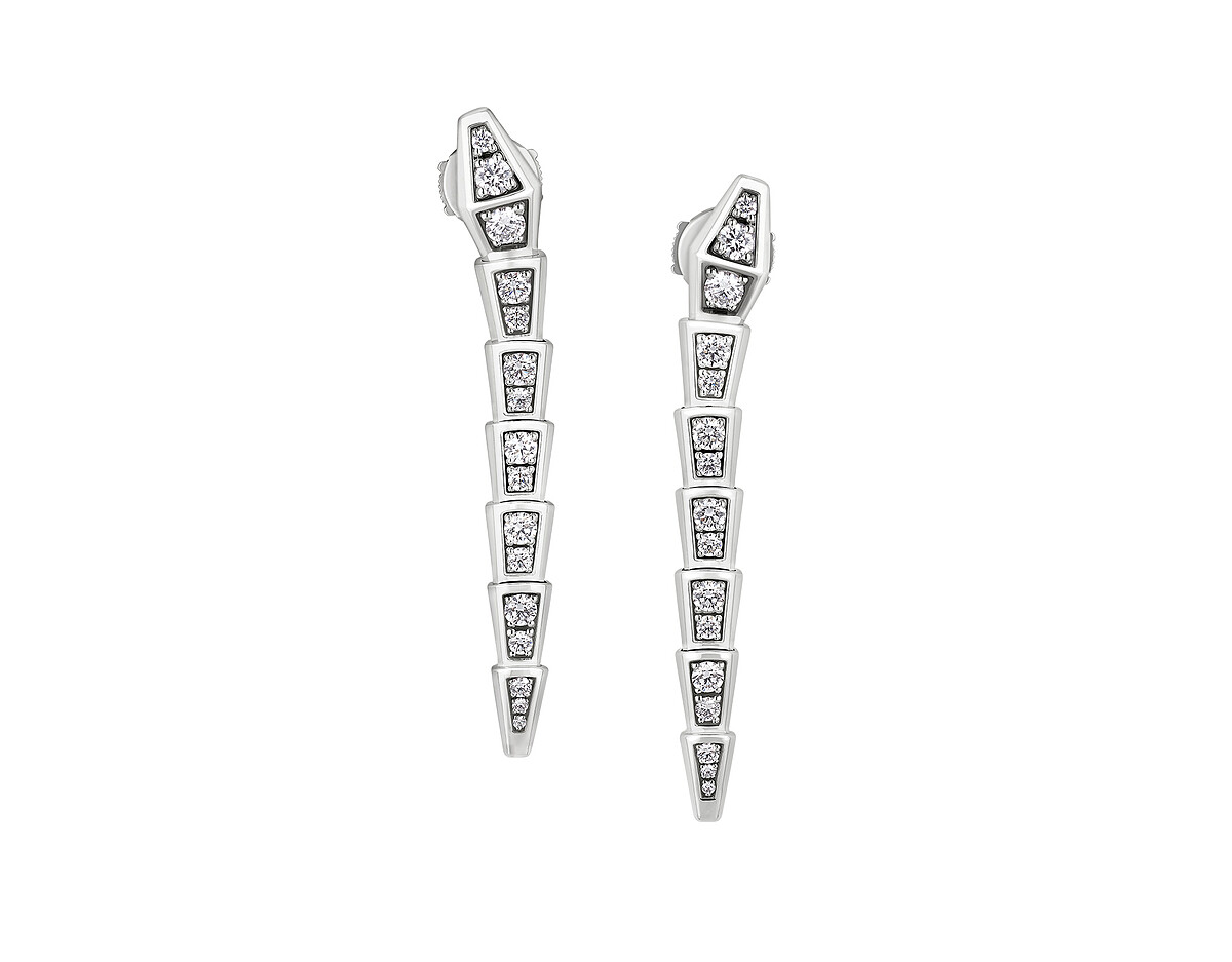 BVLGARI Serpenti Viper系列 白K金鑲鑽耳環 (361552) 2026新款