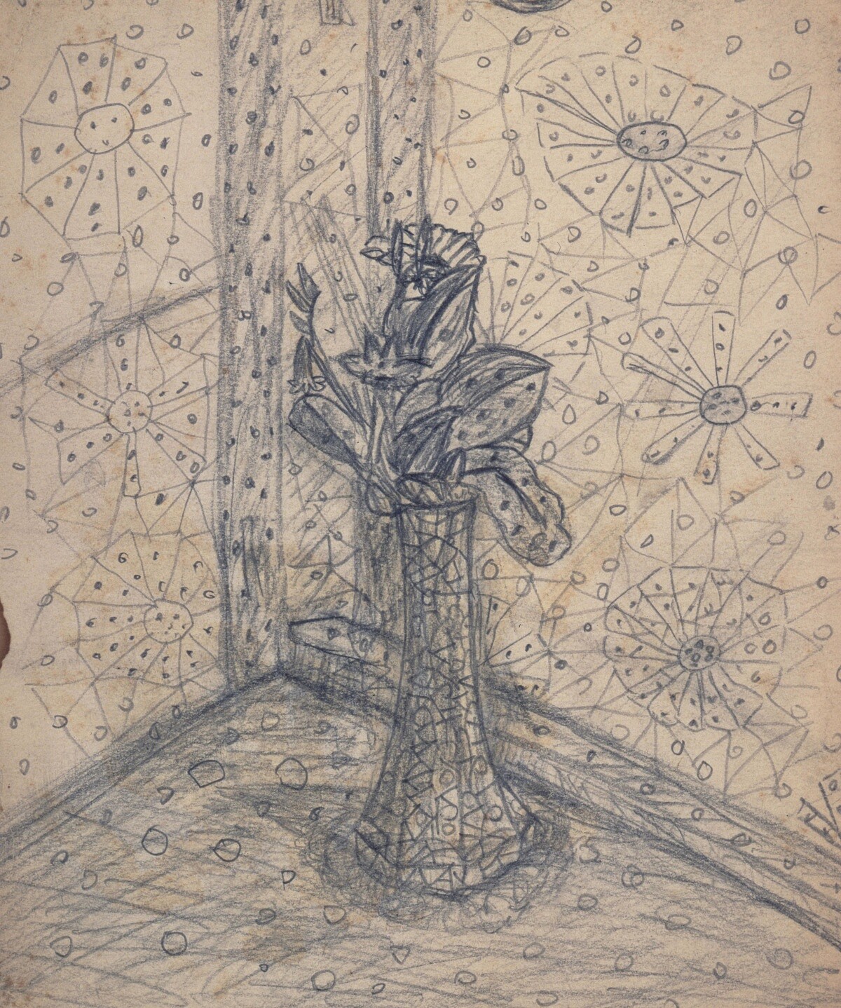 《無題──童年畫作》,約1939年,鉛筆紙本,藝術家自藏,©YAYOI KUSAMA